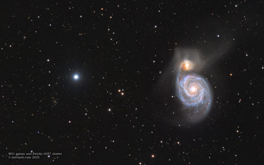 M51 Galaxy with Zwicky 6057 Cluster β captured using AstroLink 4 mini II